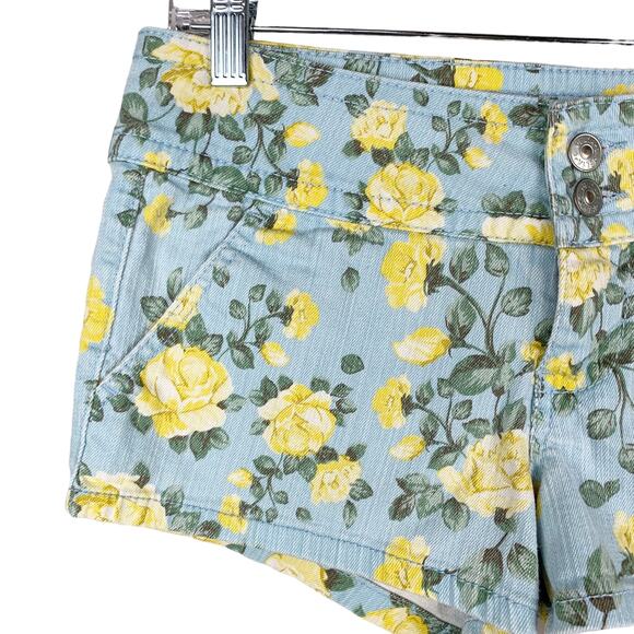 Delia’s Floral Jean Shorts Blue Yellow Flowers Denim Low Rise Junior's 3 - Picture 3 of 8